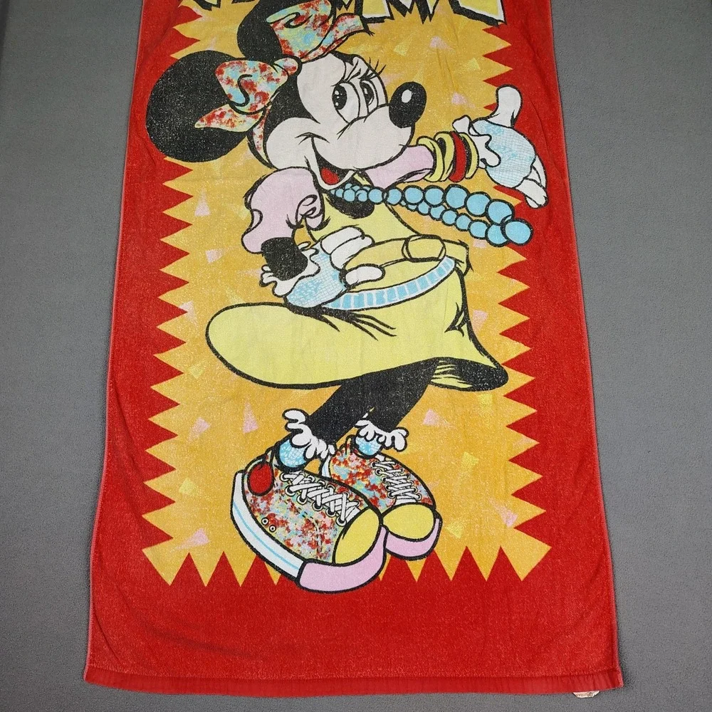 Vintage 80s Disney Minnie Mouse Beach Towel 29x58 TOTALLY MINNIE Franco Japan